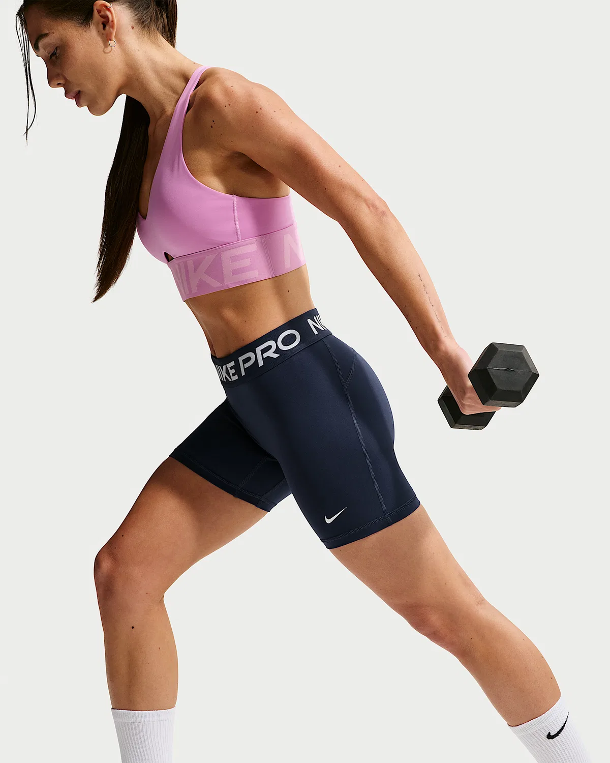 Женские шорты Nike Pro 365 с завышенной талией, 5", Midnight Navy/White — фото 4