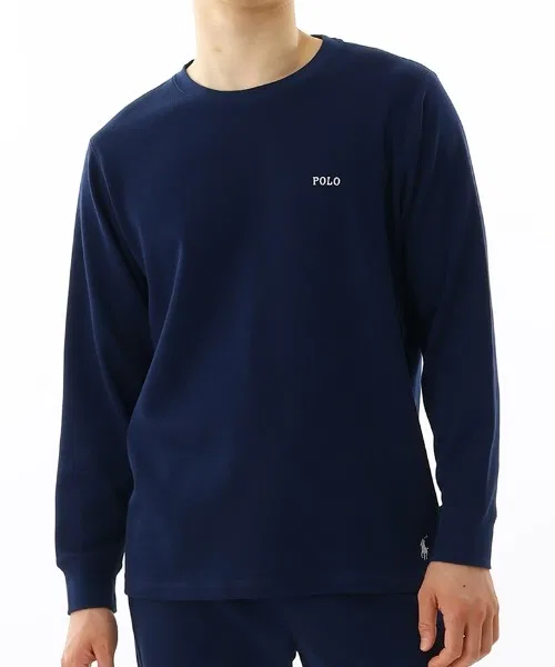 Унисекс футболка с длинным рукавом Polo Ralph Lauren вафельная тёмно-синяя
