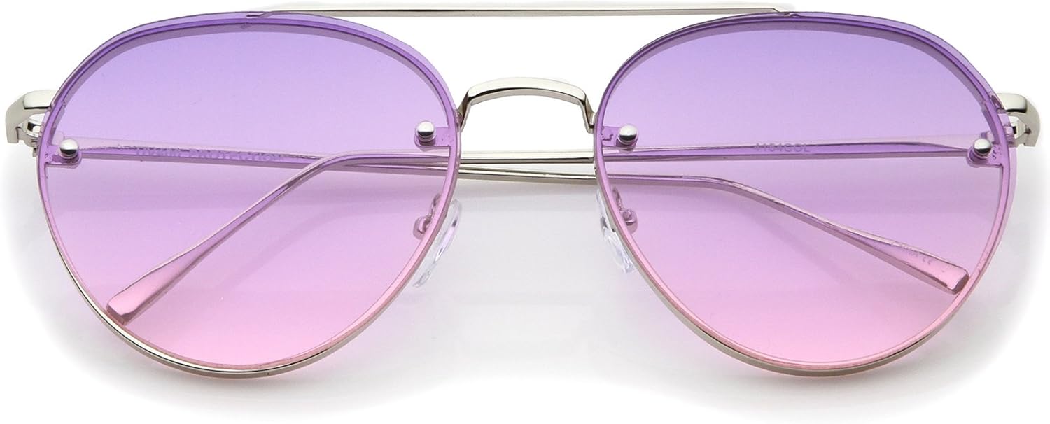 

Солнцезащитные очки-авиаторы zeroUV Modern с заушниками и перемычкой над верхней губой, без оправы, градиентными цветными плоскими линзами, 59 мм, Shiny Silver / Purple-pink