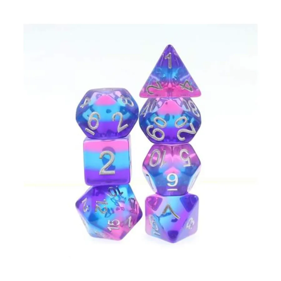 

Набор Poly — фиолетовое небо с серебром (7), Dice Sets - Resin/Acrylic - Rainbow & Multi-Colored (Foam Brain Games)