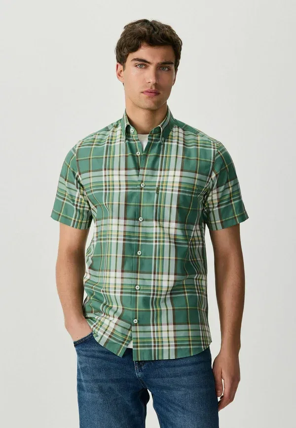 Рубашка Next, Easy iron button down short sleeve oxford shirt, зеленая клетка мадрас