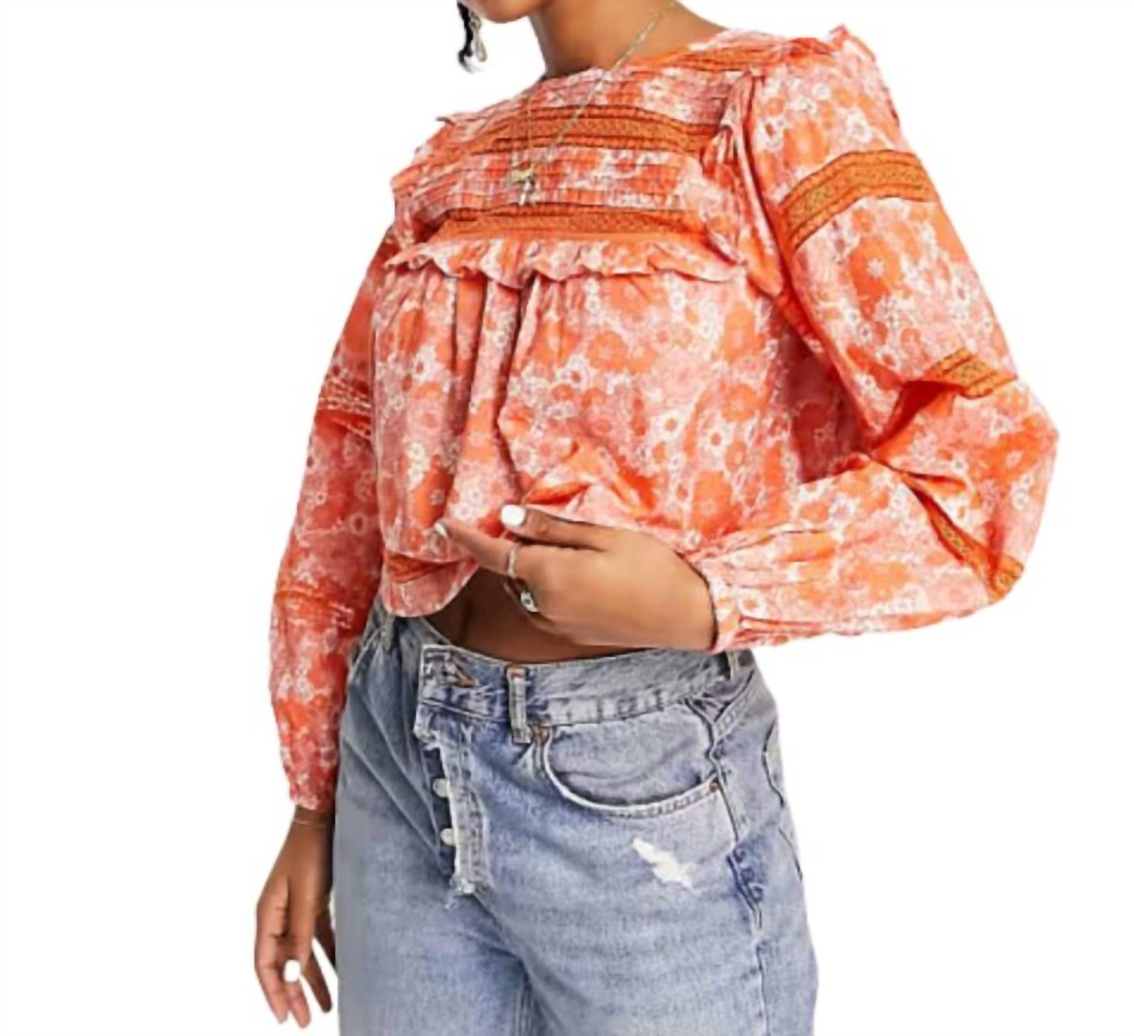 

Блуза в стиле «Викториана» с рукавами-фонариками оранжевого цвета Miss Selfridge