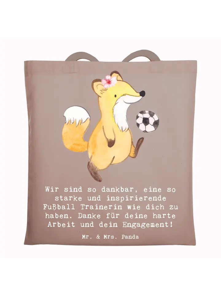 

Сумка для переноски Mr & Mrs Panda Fußball Trainerin Dankbarkeit, пастельно-коричневый