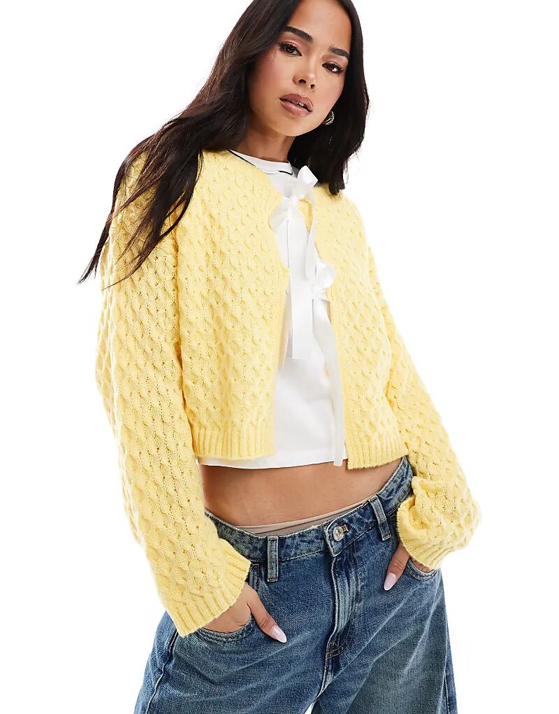 

Вязаный контрастный атласный кардиган с бантом Miss Selfridge