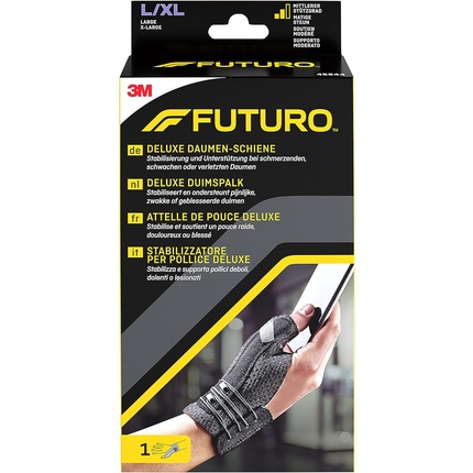 

Шина для большого пальца FUTURO Deluxe L - XL 16,5 - 20,3 см, черная - стабилизация и поддержка болезненных, слабых или травмированных нижних суставов большого пальца - регулируемая