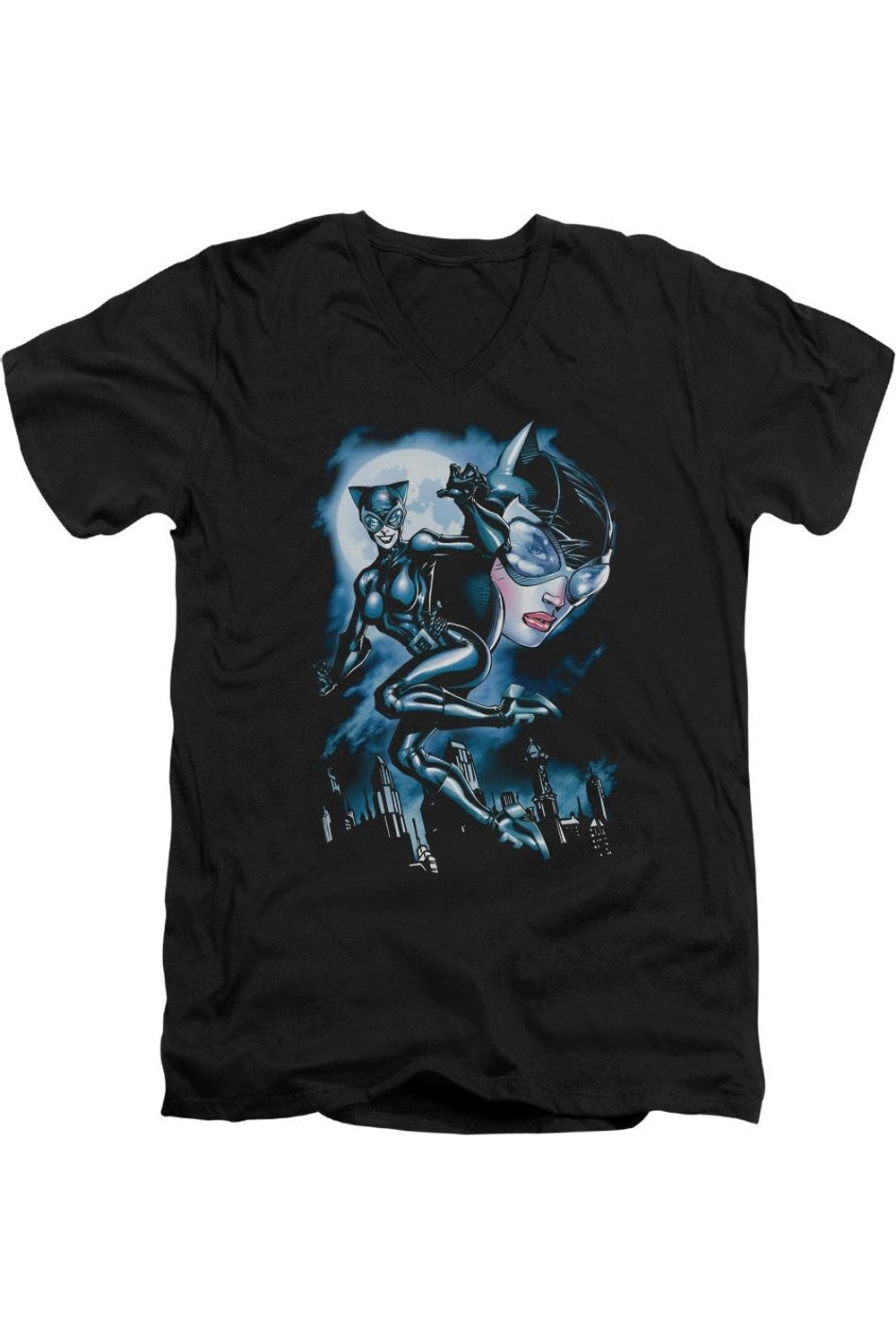 

Футболка с коротким рукавом и V-образным вырезом для взрослых Batman Moonlight Cat Gildan, черный
