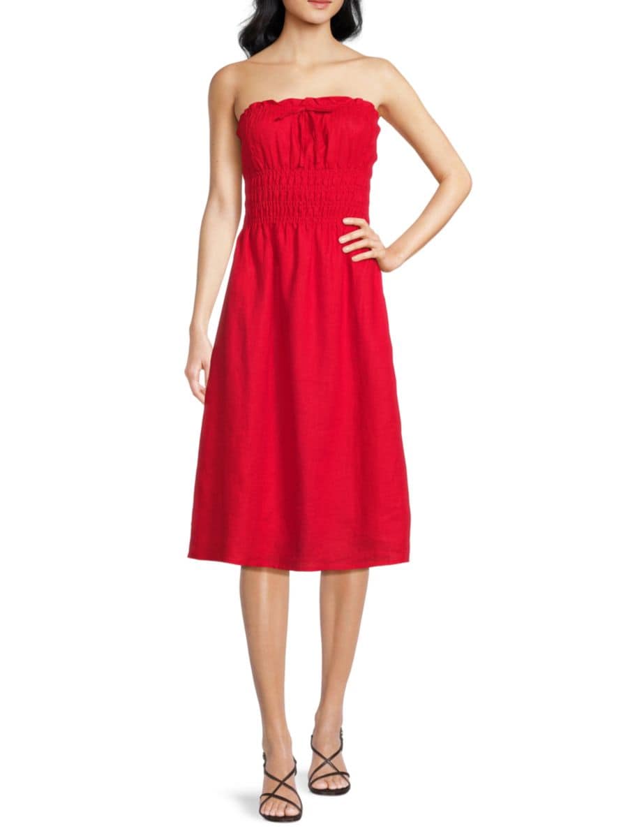 

Платье миди из 100% льна со сборками и без бретелек Saks Fifth Avenue, цвет Fire Engine