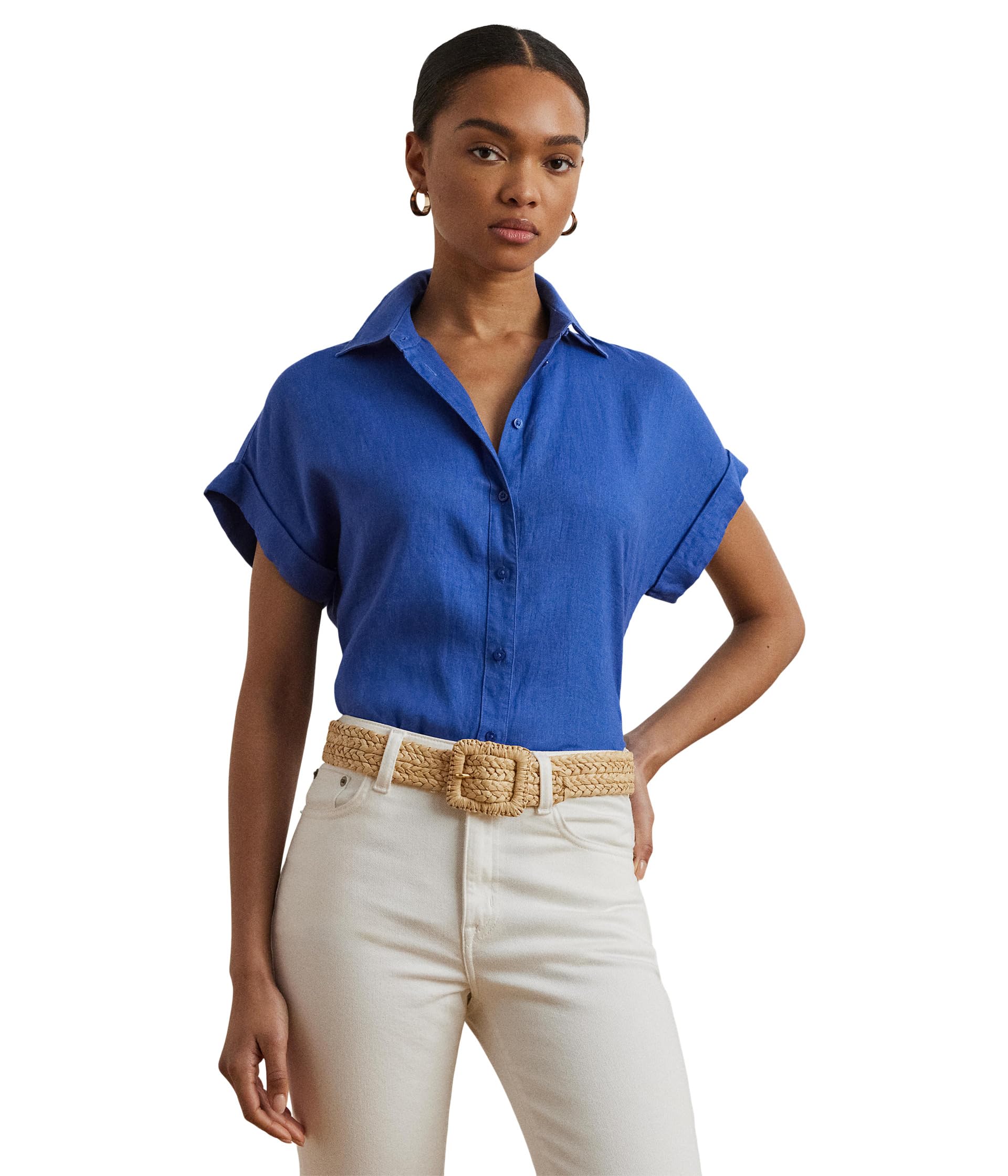 

Рубашка Lauren Ralph Lauren Relaxed Fit Linen Short-Sleeve Shirt, Blue Lapis