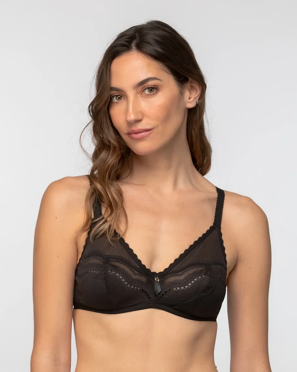 

Бюстгальтер на косточках с кружевом и сеткой Playtex, черный