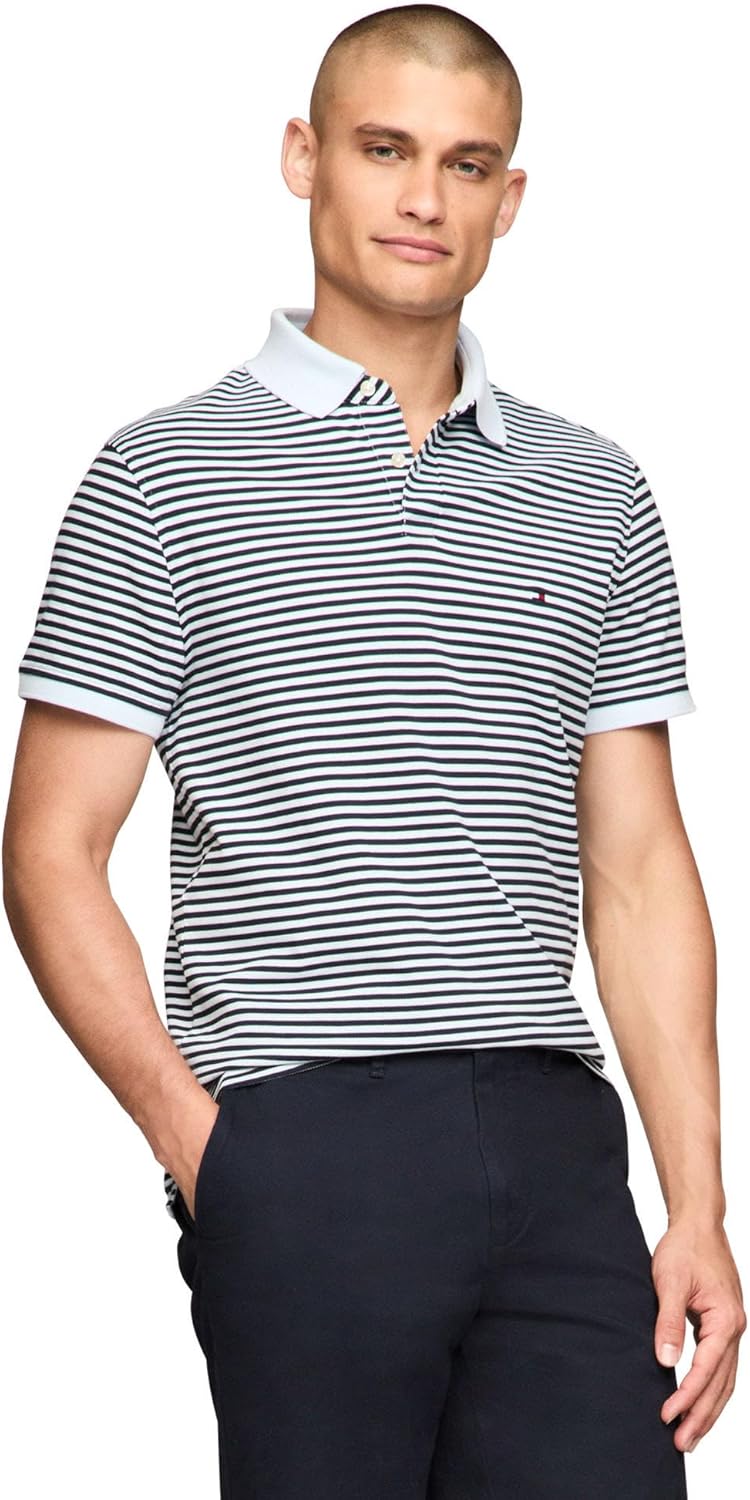 

Мужские рубашки поло с коротким рукавом Tommy Hilfiger облегающего кроя из эластичного органического хлопка пике, Breezy Blue / Desert Sky, Коричневый, Мужские рубашки поло с коротким рукавом Tommy Hilfiger облегающего кроя из эластичного органического хл