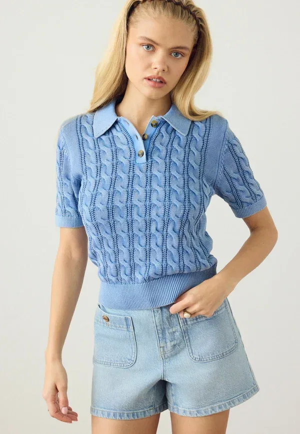 Футболка поло Next, blue acid wash, синяя кислотная стирка