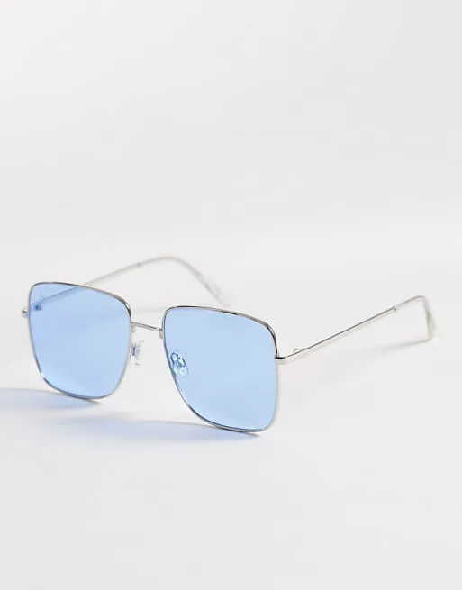 

Серебристые солнцезащитные очки оверсайз квадратной металлической формы с синими линзами Jeepers Peepers