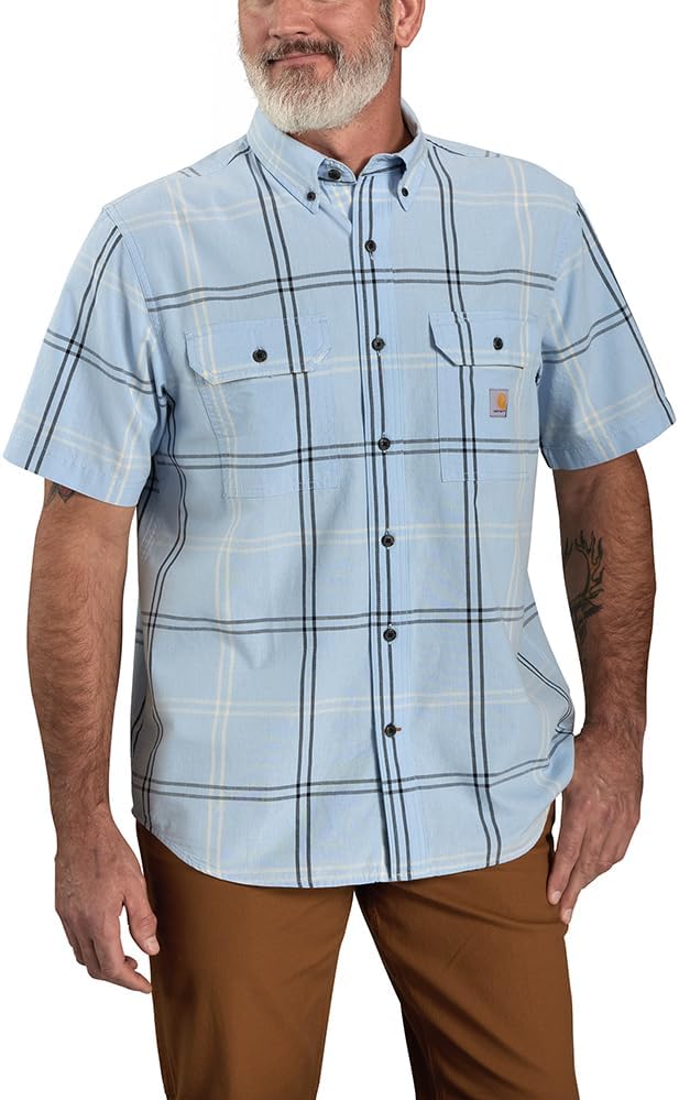 

Carhartt мужская 106140 свободного кроя среднего веса короткий рукав клетчатая рубашка, Fog Blue