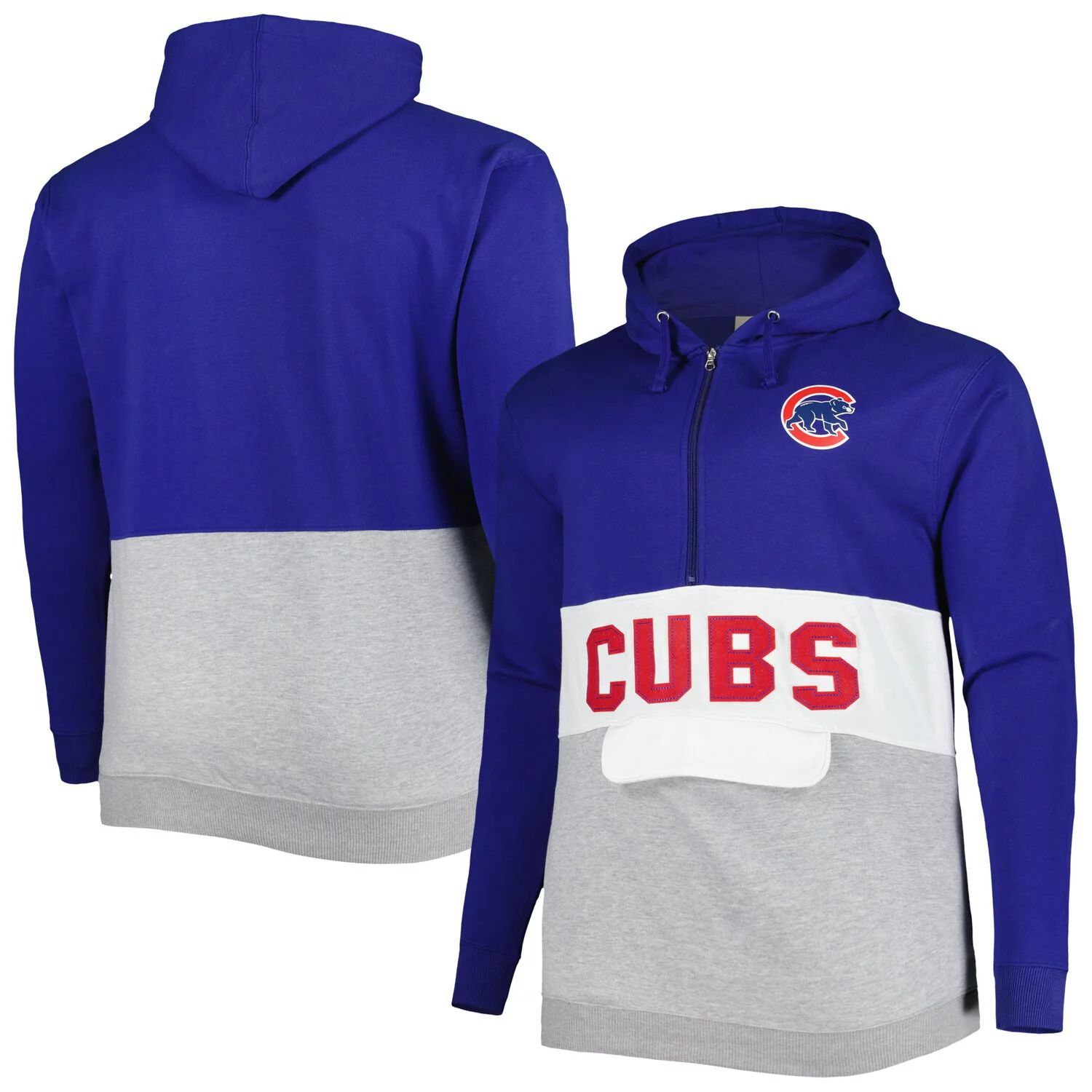 

Мужская флисовая толстовка с молнией до половины длины Royal/White Chicago Cubs Big & Tall