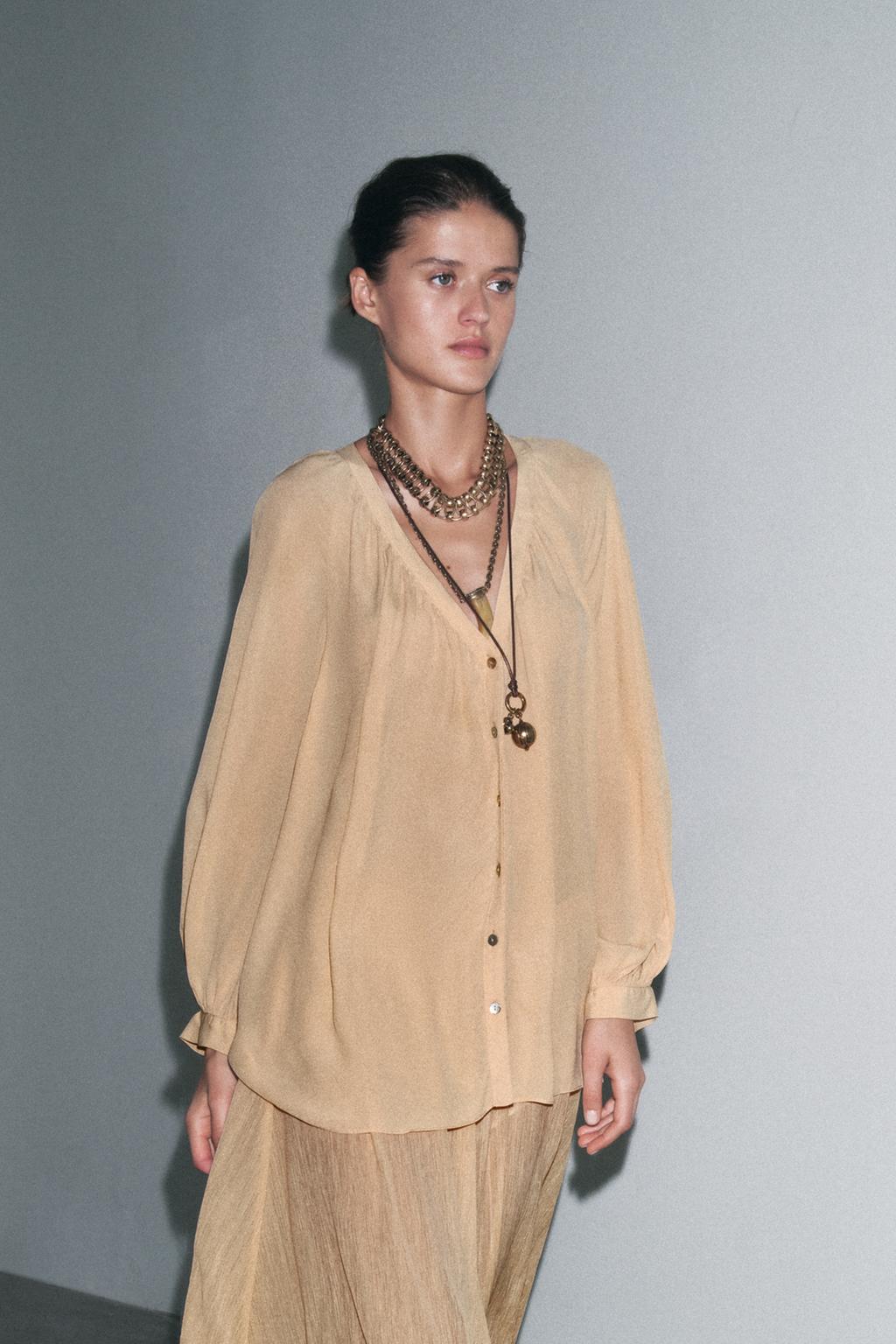 

Струящаяся рубашка ZARA, цвет Peach