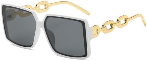 

2027 Модные солнцезащитные очки в крупной квадратной оправе в стиле ретро с цепочкой на дужках, для уличной фотосъемки. Женские солнцезащитные очки MTZJH, Gold White Black