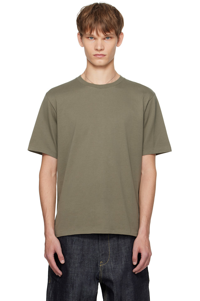 

Футболка с блестящей плетеной отделкой Auralee, хаки