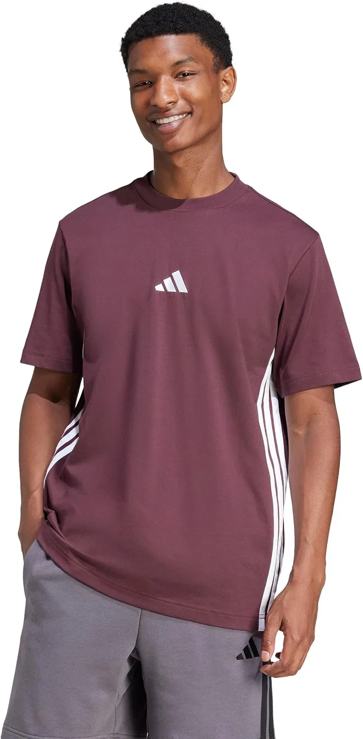 Футболка мужская с 3-полосным дизайном adidas, Aurora Ruby/White