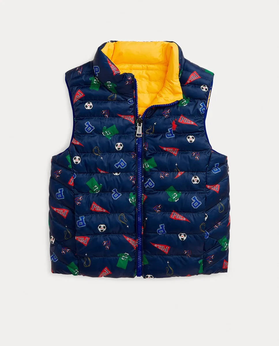 

Двусторонний жилет для мальчика с принтом Polo Ralph Lauren, темно-синий
