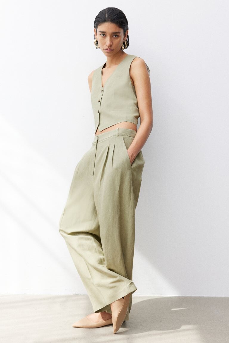 

Элегантные брюки из смеси льна H&M, хаки
