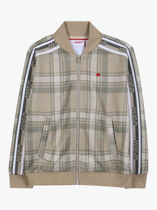 

Детская флисовая куртка с клетчатым принтом HUGO BOSS, Stone