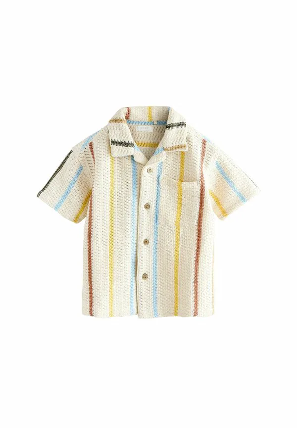 Рубашка стандартного кроя с коротким рукавом и отложным воротником. Next, Ecru Striped