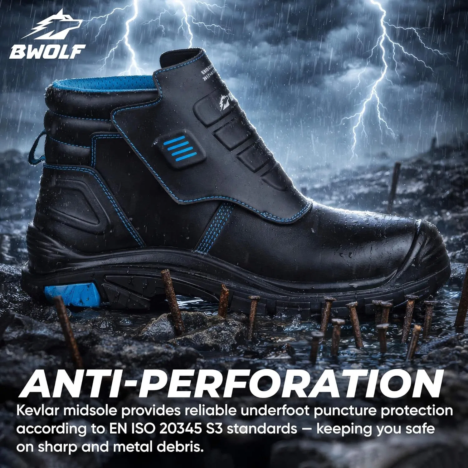 Огнестойкие рабочие ботинки BWOLF Welder Pro HI S3, нескользящая подошва из полиуретана/резины, термостойкая кожа, Black — фото 2