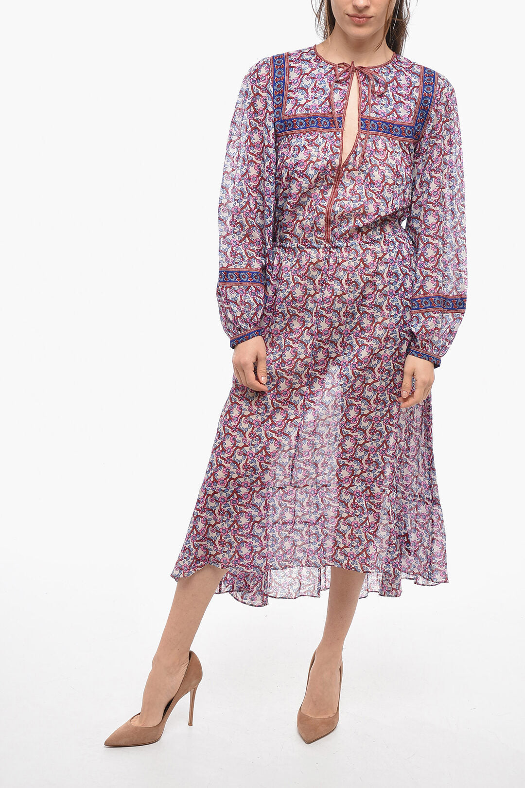 

Платье Isabel Marant Etoile Ecrù Cotton Greila с рукавами-фонариками, фиолетовый