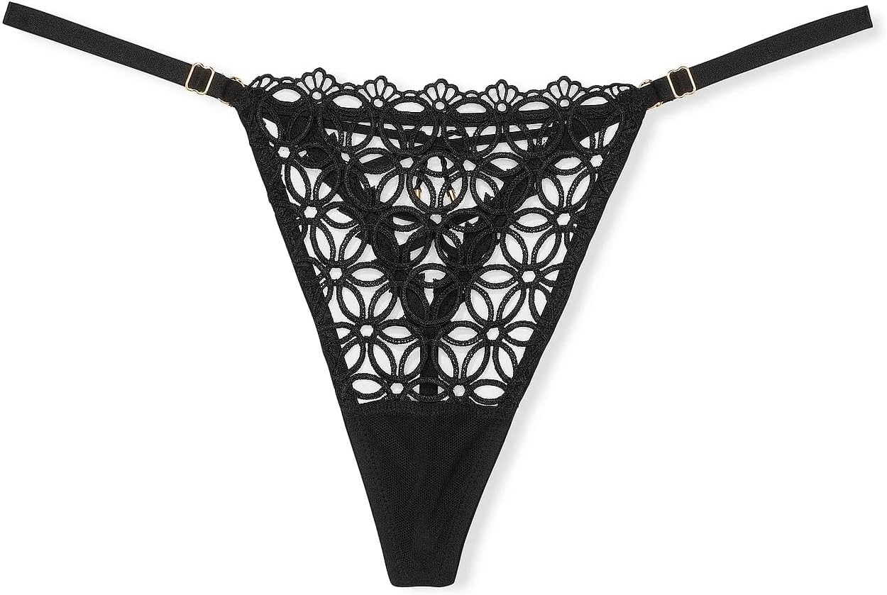 Трусики Victoria's Very Sexy Geo Daisy Lace Adjustable V-String, цвет Black, новые Victoria's Secret — фото 3