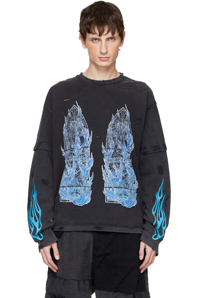 

Who Decides War Черная футболка с двойным рисунком в виде пламени и стекла