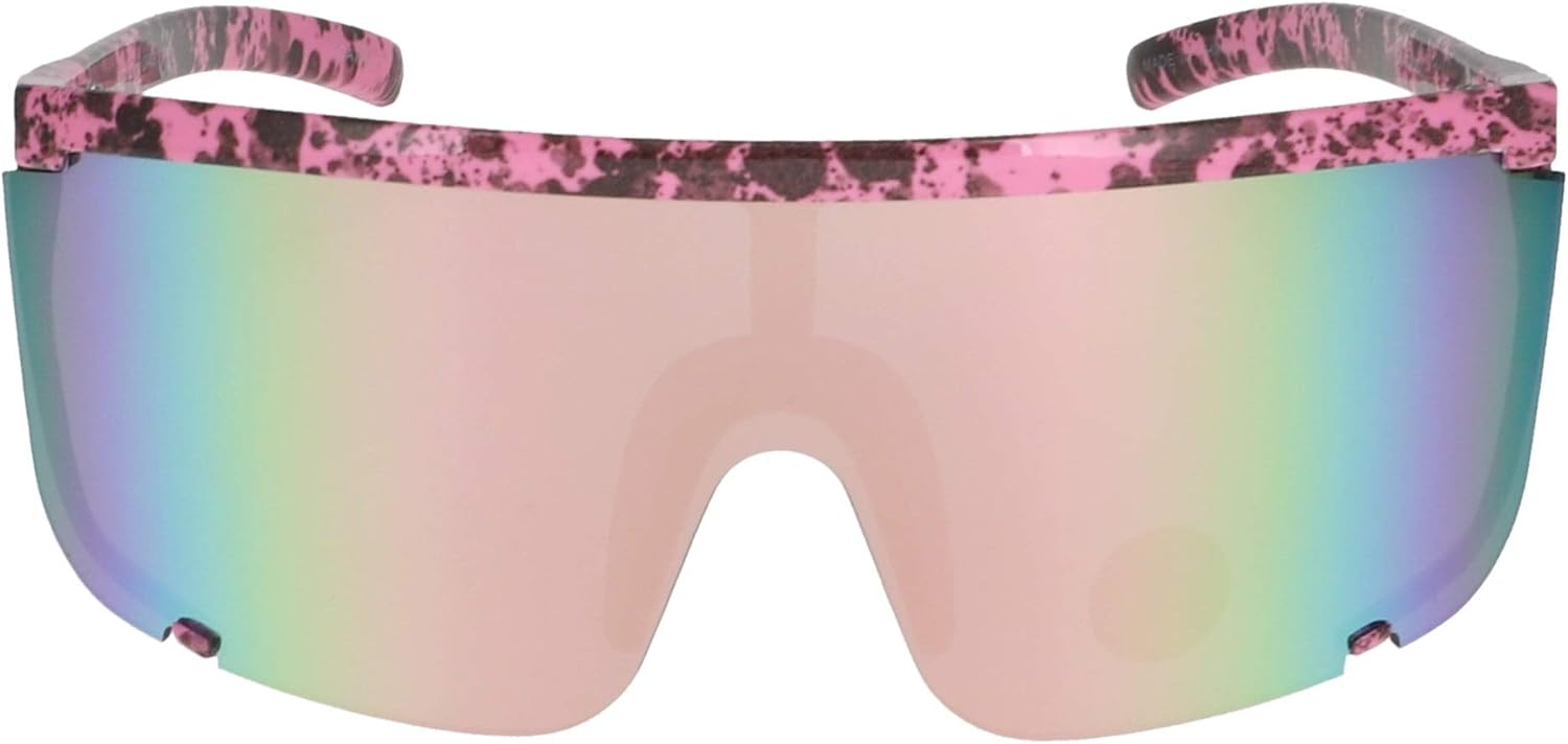 

Безупречные солнцезащитные очки унисекс большого размера Super Shield с зеркальными линзами, ретро-стиль, матовая черная оправа с плоским верхом FLAWLESS EYEWEAR, Pink Speckled