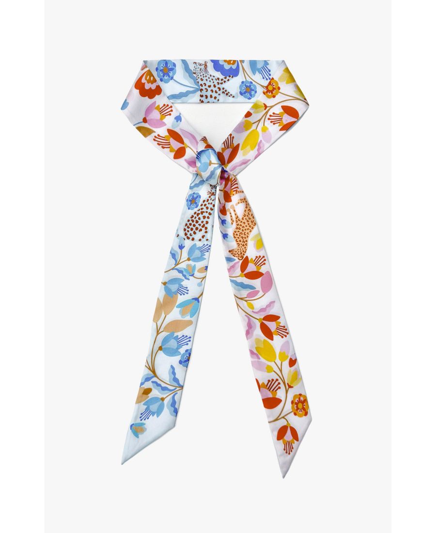

Узкий шелковый шарф Розовые цветы джунглей Jessie Zhao New York, Pink