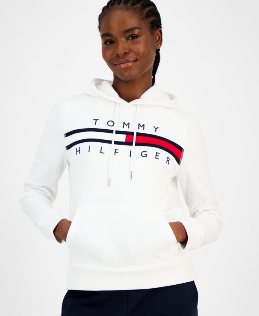 

Женская толстовка с капюшоном и вышитым логотипом Tommy Hilfiger, Bright White
