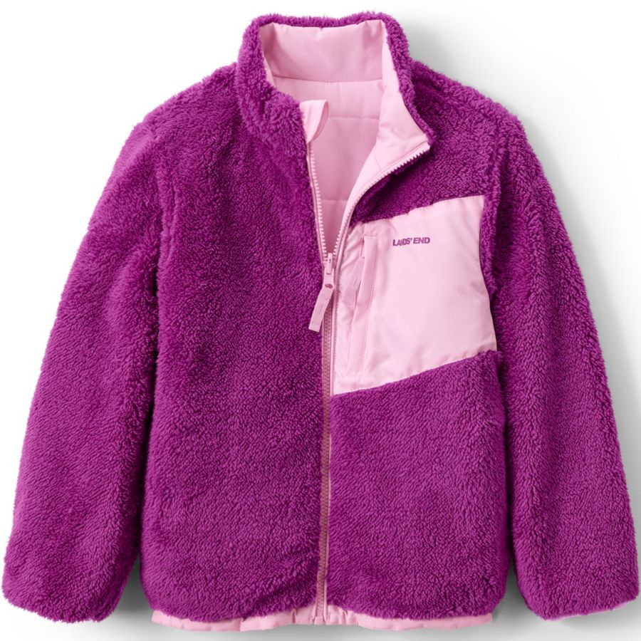 Двусторонняя флисовая пуховая куртка для девочек Lands' End, Light pink — фото 3