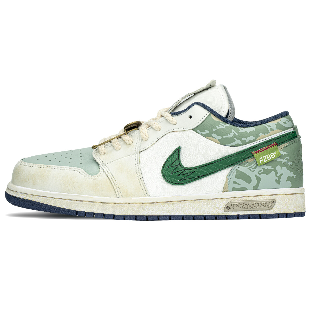 

Кроссовки Air Jordan 1 Vintage Basketball Shoes Men Low-top White/Beige/Green/Blue, зеленый
