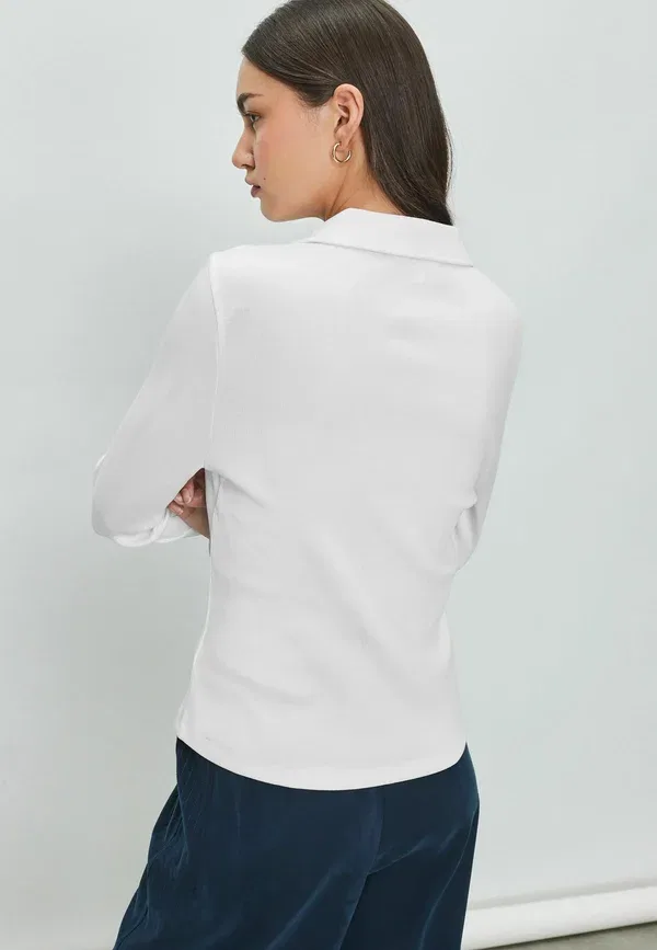 Футболка поло с длинным рукавом и планкой Regular fit Next, белый — фото 3