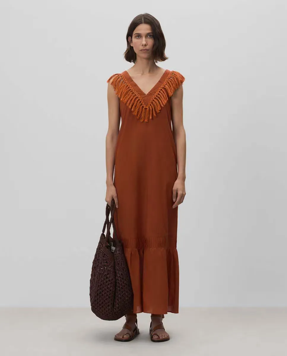 

Платье с бахромой и вырезом Simorra, светло-коричневый