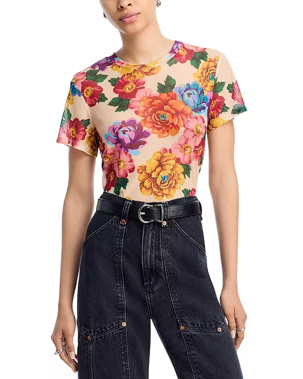 

Футболка с коротким рукавом и цветочным принтом из сетчатой ткани - эксклюзив Aqua, мультиколор