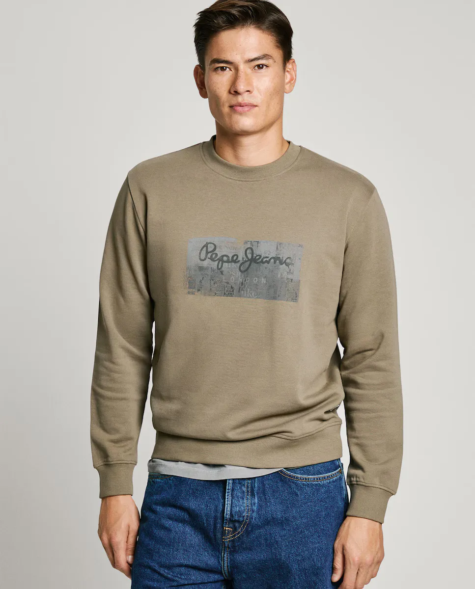 

Мужская толстовка с круглым вырезом и логотипом Pepe Jeans, темно-зеленый