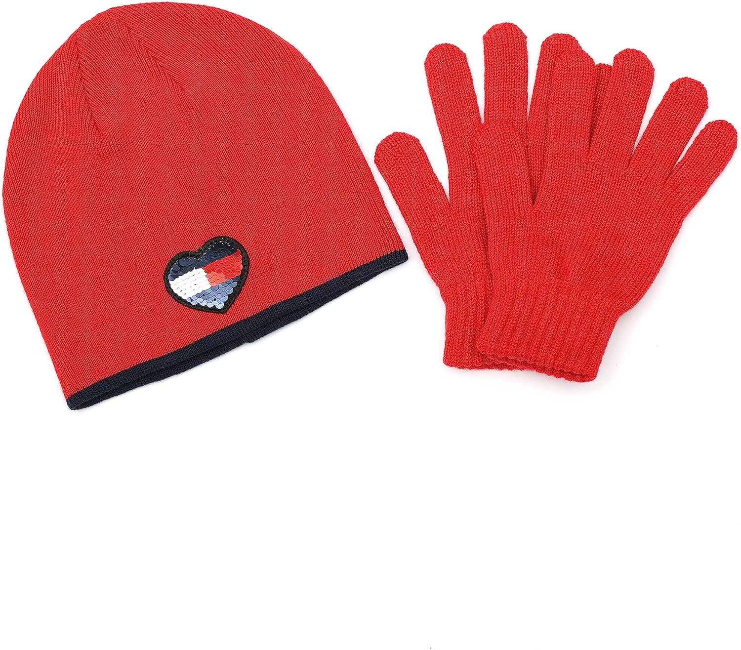 

Комплект из шапки и перчаток Tommy Hilfiger для девочек с пайетками в форме сердца, Primary Red/Navy Blazer