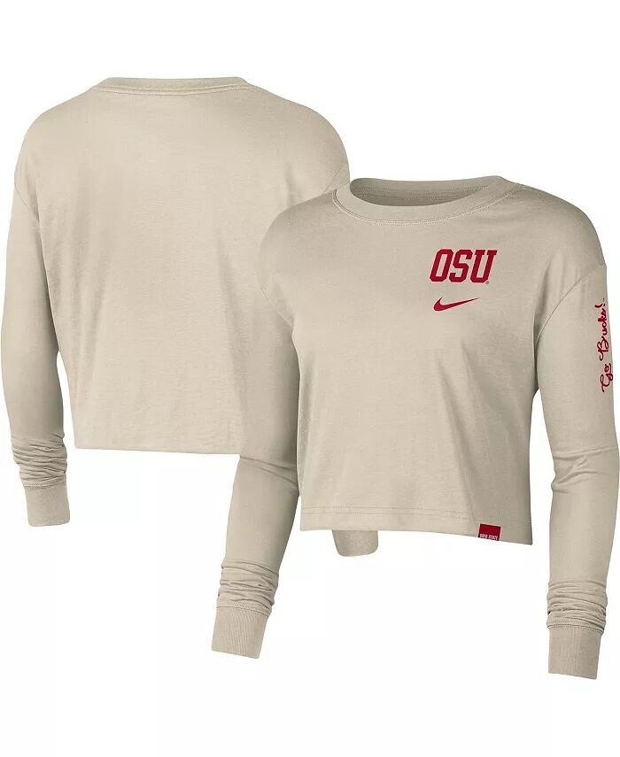 

Женский кремовый топ Ohio State Buckeyes Varsity Letter с длинными рукавами и укороченным верхом Nike