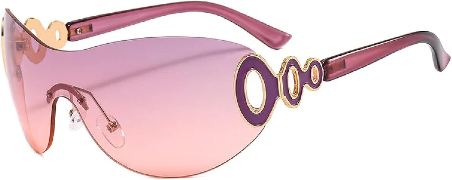 

Цельные солнцезащитные очки без оправы, обтекаемой формы, для женщин и мужчин, модные, роскошные, для уличной фотографии и активного отдыха, солнцезащитные очки с защитой от УФ-излучения TKKTLLT, Purple Purple Pink