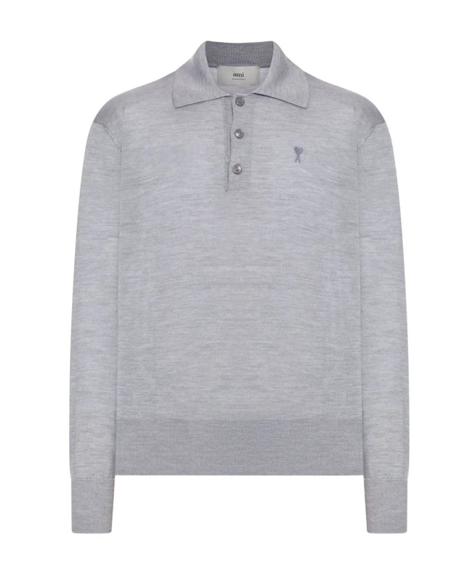 

Серая шерстяная рубашка-поло с вышивкой. Ami Paris, серый