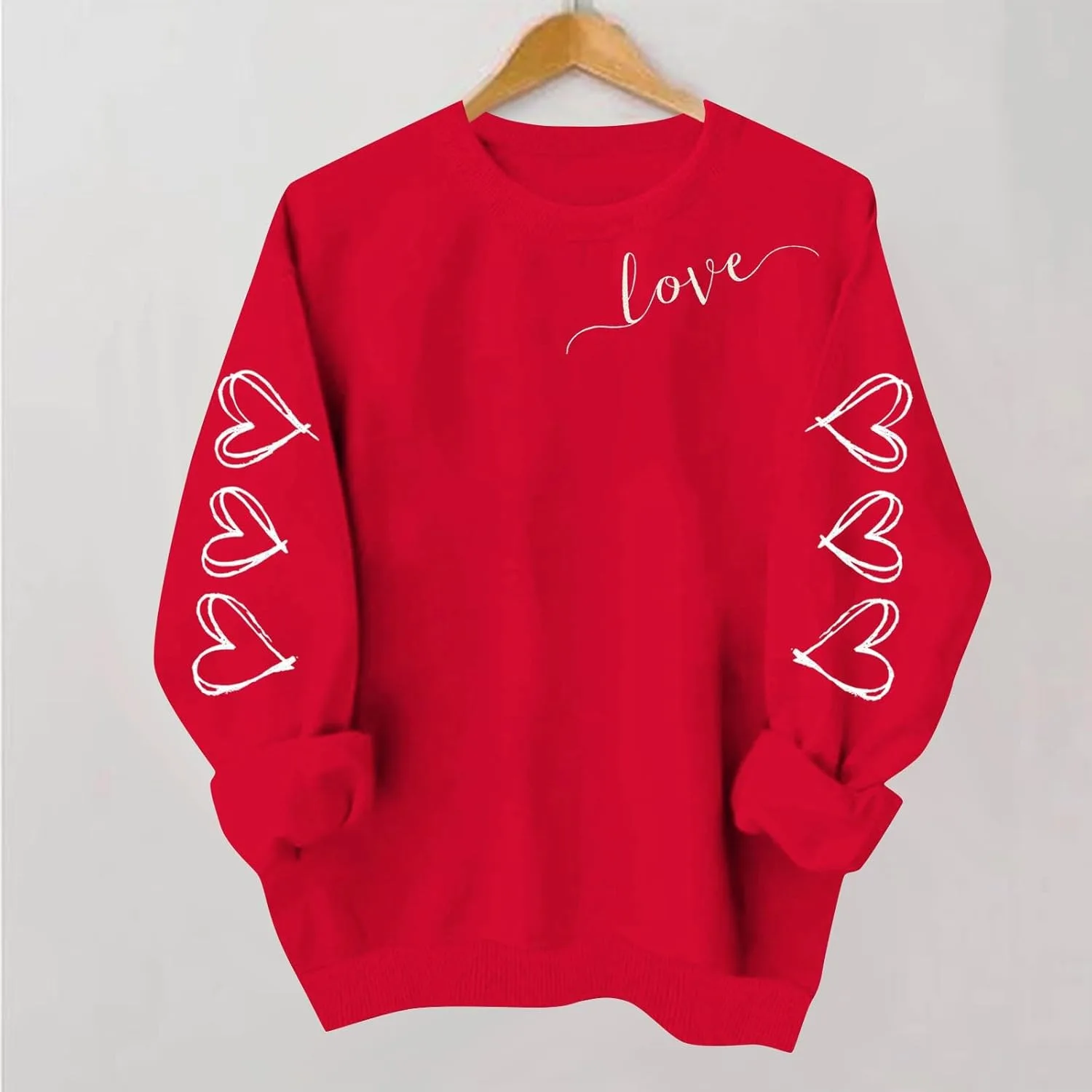 Свитшот Love Heart для женщин с милым принтом, оверсайз, с длинным рукавом, для осени Generic, красный — фото 2