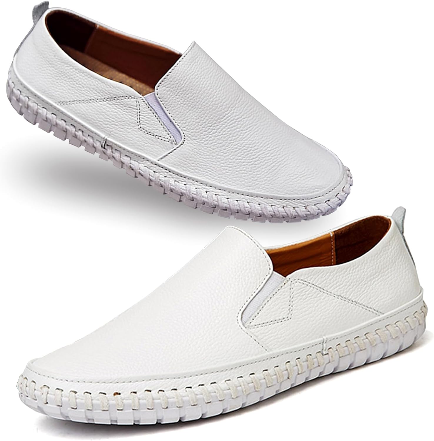 

Мужские лоферы повседневные лоферы пенни туфли кожаные и ходьбы, плоские, повседневные лодочные, легкие, дышащие, без шнурков, мужские туфли-бобы Secondwinterdj, белый