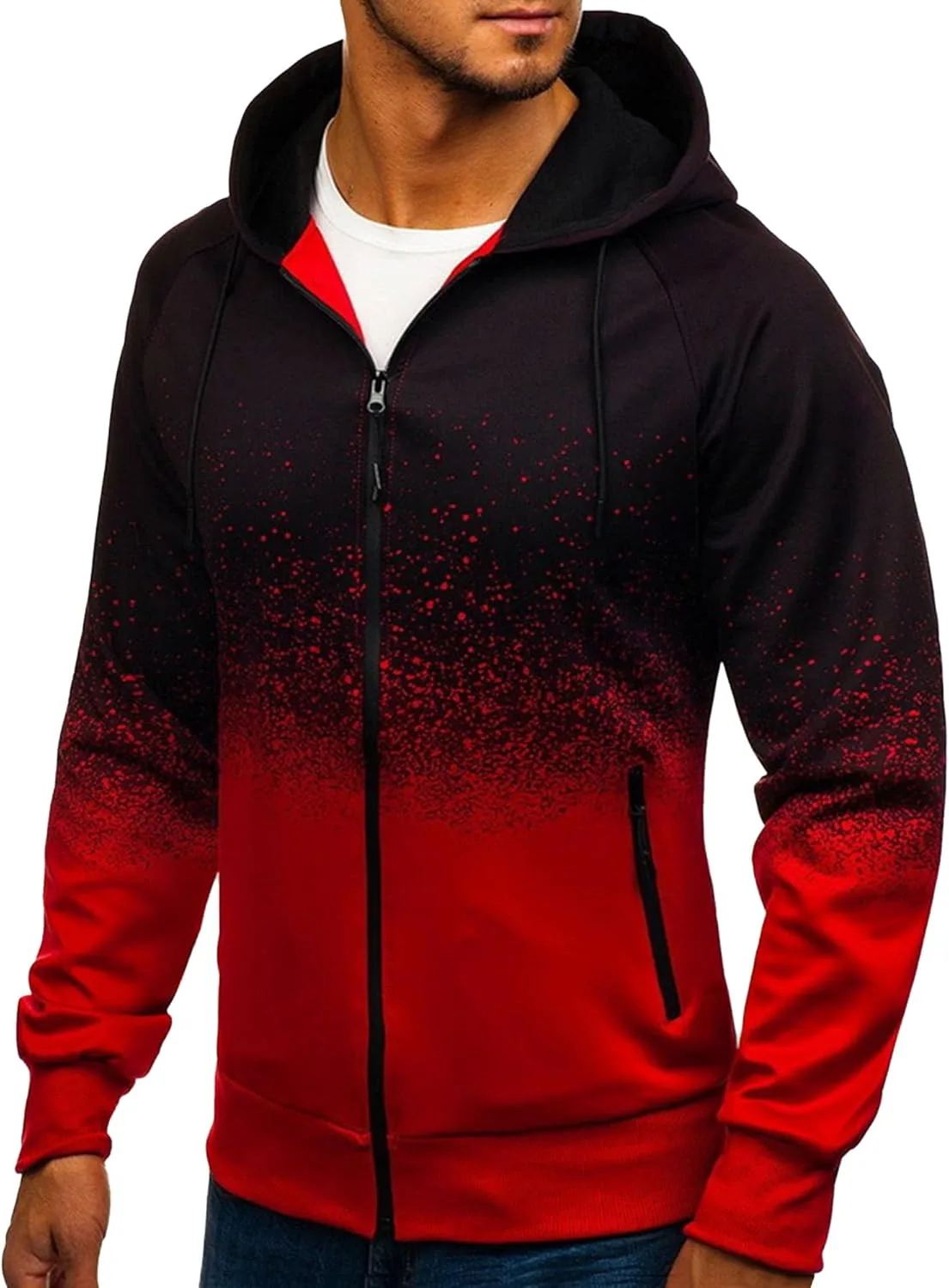 

Мужской градиентный худи с принтом, зимний, с карманами