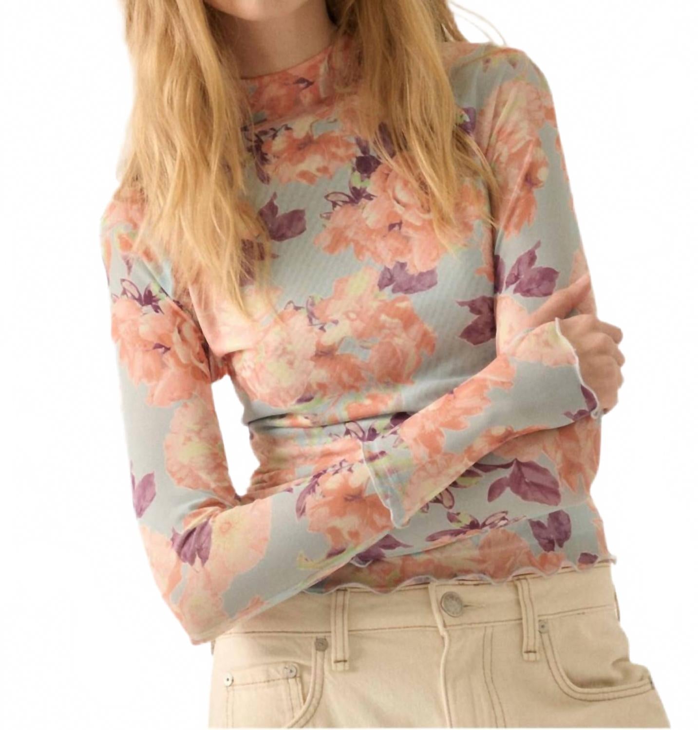 

Цветочный сетчатый топ в розово-голубом цвете PROMESA