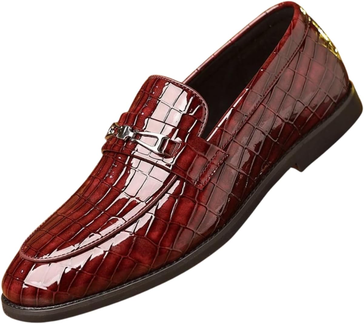

Мужские лоферы Santimon с тиснением под крокодила, без застежки, деловые повседневные туфли с металлической пряжкой, лаковые мокасины, красный