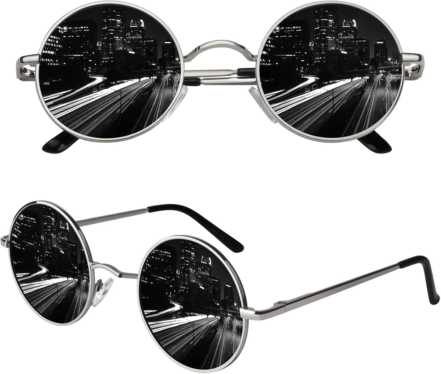 

CGID Ретро круглые поляризованные солнцезащитные очки для мужчин и женщин, круглые металлические очки в стиле хиппи, защита UV400, E01, Retro/48mm/Silver Frame Black Lens