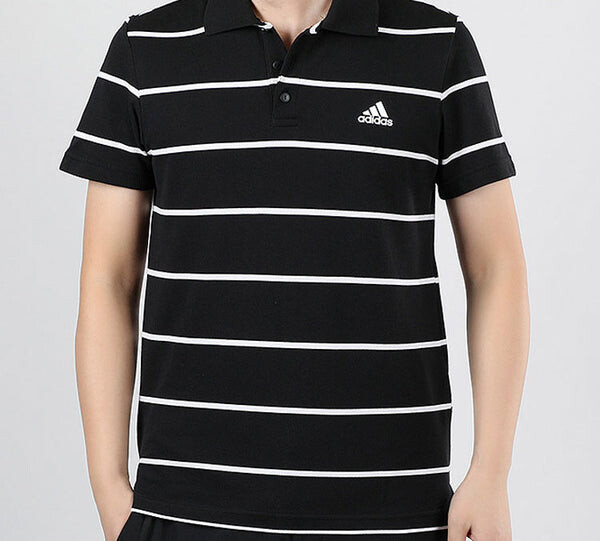 Футболка yarn dye stripe short sleeve polo shirt black Adidas, черный — фото 3